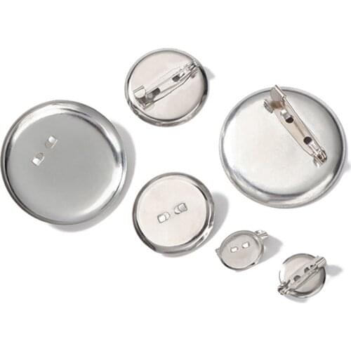 50pcs 13/15/19/23/30mm Silver Brooch Clasps Pin Disk Pad Bezel Blanks Cabochon Base Trays with Pin Clip for Diy Brooches Jewelry