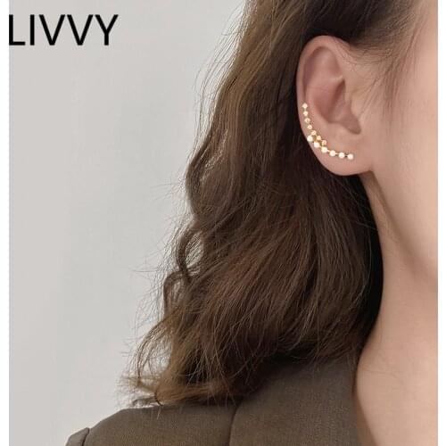 LIVVY Silver Color Fashion Pearl Zircon Arc-Shape Double Earrings For Woman High Quality Exquisite Elegant Party Jewelry Gifts