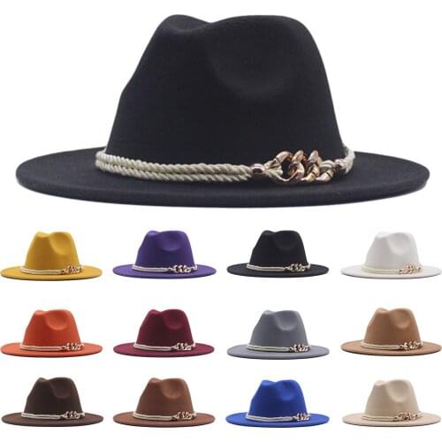 Black/white Wide Brim Simple Church Derby Top Hat Panamas Solid Felt Fedoras Hat For Men Women Artificial Wool Blend Jazz Cap