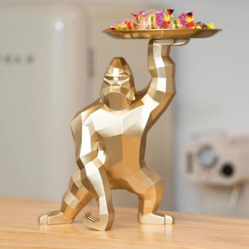 33cm New Nordic Resin King Kong Sculpture Statue Candy Snack Keys Storage Tray Home Living Room TV Cabinet Decoration Ornaments
