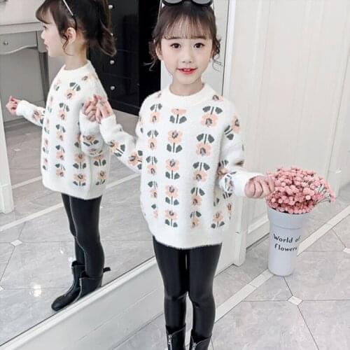 Girls Sweater Babys Coat Outwear 2021 Flower Thicken Warm Winter Autumn Knitting Scoop Jacket Formal School Childrens Clothing