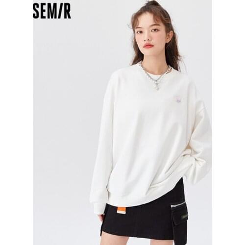 SEMIR Sweatshirt Women Spring Autumn Thin 2021 New Couple Wear O Neck Hoodie Girls Loose Shoulders Ins Trend Top