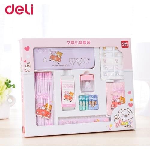 Deli Stationery Set Gift Pencil Sharpener Memo sticker School Student supplies Kawaii Writing Pencil Beautiful gift for children