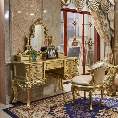 European Style Solid Wood Dressing Table Villa Furniture American Style Bedroom Vanity Mirror Solid Wood Carved Dressing Table
