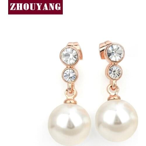Top Quality ZYE326 Elegant Grace Imitation Pearl Rose Gold Color Drop Earrings Austrian Crystal