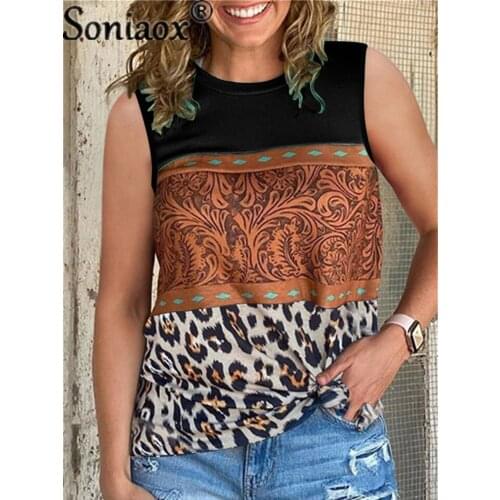 Women Fashion Printed Sleeveless Tank Top Summer New Patchwork Casual Loose O-Neck Vest Pullover Plus Size 5XL Streetwear Femme