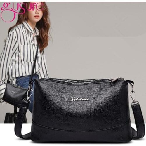Gusure Leisure Women Messenger Bags Simple PU Crossbody Shoulder Bags for Female Double Pockets Mother Soft Leather Phone Bag