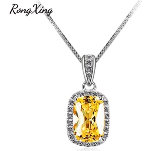 RongXing Silver Color White/Pink/Purple/Yellow Zircon Pendant Necklace For Women Fashion Birthstone Necklace HP067