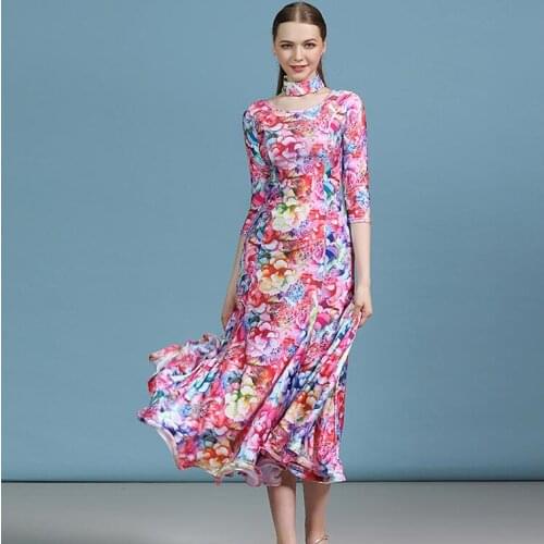 Dance dresses ballroom ballroom dresses waltz woman ballroom dresses tango ballroom dresses flower print long sleeve my818