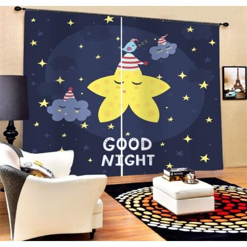 Star Moon Curtains For Kids Child Bedroom Cute Style Window For Living Room Blackout Bedchamber Curtains