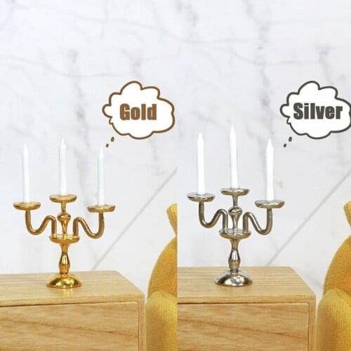 1:12 Dollhouse Miniature 3-Arm Mini Holder Candelabra Furniture Toy Pretend Play Dollhouse Accessory