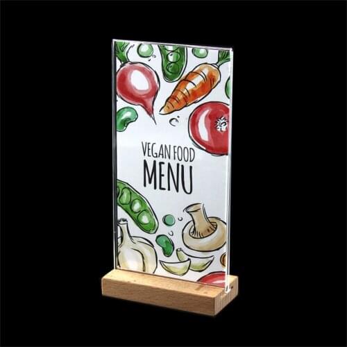 10*20cm Wooden Acrylic Poster Table Stand Desk Sign Frame Menu Price Display Wooden Photo Stand Picture Photo Frame Label Holder