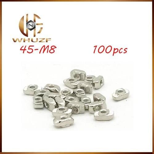 100PCS M8 Hammer 45-M8 Nut Aluminum Connector T Fastener Sliding Nut Nickel Plated Carbon Steel for 4545 Aluminum Profile