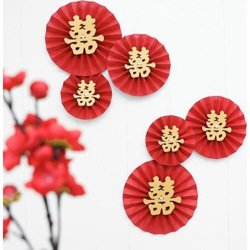 2021 hot sale Chinese Style Wedding Paper Fan Happy Valentine Day Party Home Wall Decoration Birthday Party Festival Supplies