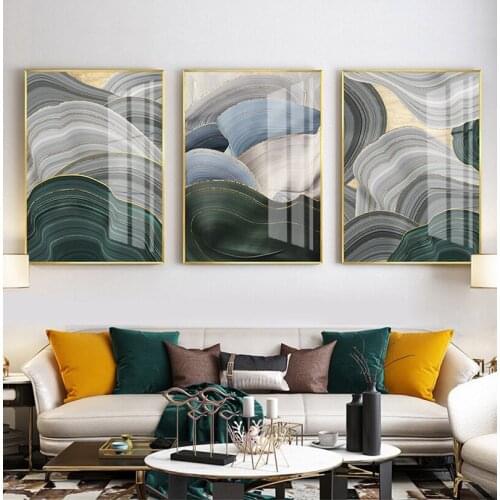 Abstract Geometric pattern Golden wave line visual arts modern decorative Picture Canvas Wall Art Poster for room hotel decor