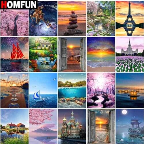 HOMFUN Full Drill Diamond Painting "Sunset beach landscape" DIY Picture Of Rhinestone 5D Diamond Embroidery Cross Stitch Decor