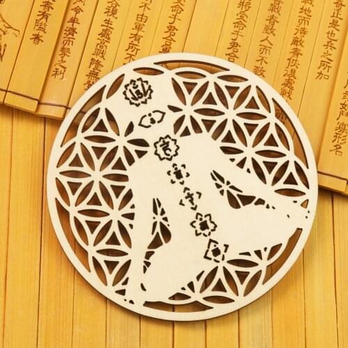 Flower of Life Wooden Crafts Energy Mat Geometric Hollow Humanoid Sitting Meditation Symbol Wooden Coaster Home Decoration
