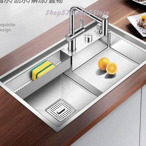 Household Sink 304 Stainless Steel Manual Single-slot Stepped Vegetable Sink Multifunctional High And Low Undercounter Basin