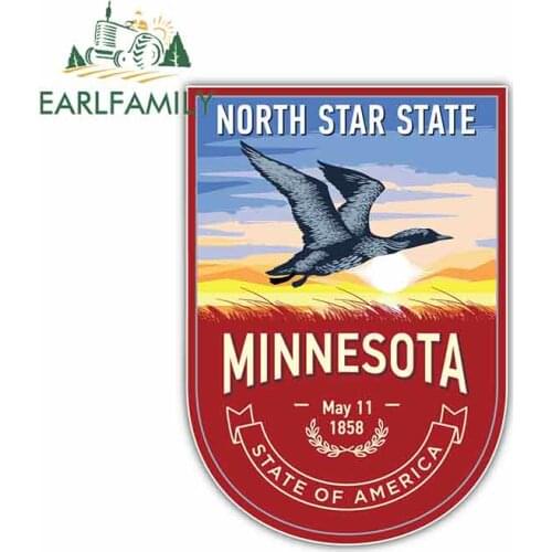 EARLFAMILY 13cm x 9.3cm for Minnesota USA State Vintage Badge Car Stickers Helmet Motorcycle Sunscreen Vinyl JDM DIY Fine Decal