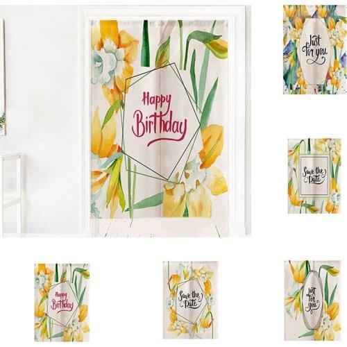 Flowers Cotton Hemp Cloth Door Curtain Bedroom Kitchen Partition Curtain Without Punching Home Decoration Blackout Curtain