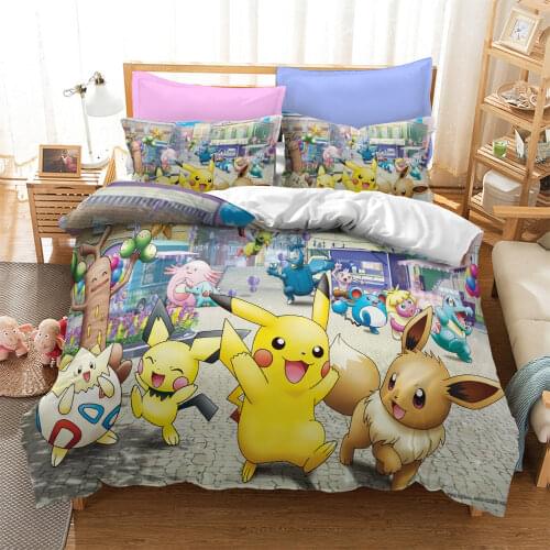 TAKARA TOMY Pokemon Bedding Set Quilt Cover Pikachu 3D Cartoon Printed High Quality Children Bedroom Bed Sets Household Goods