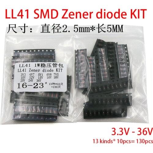 LL41 SMD Zener diode KIT 1W 3.3V - 36V 13 kinds* 10pcs= 130pcs ZM4728A ZM4732A ZM4733A ZM4737A ZM4740A ZM4742A ZM4744A ZM4745A