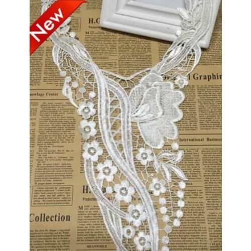 1 PC White DIY Collar Lace Fabrics for Patchwork Sewing Scrapbooking Pretty Embroidery Venise Big Flower Lace Neckline Fabric