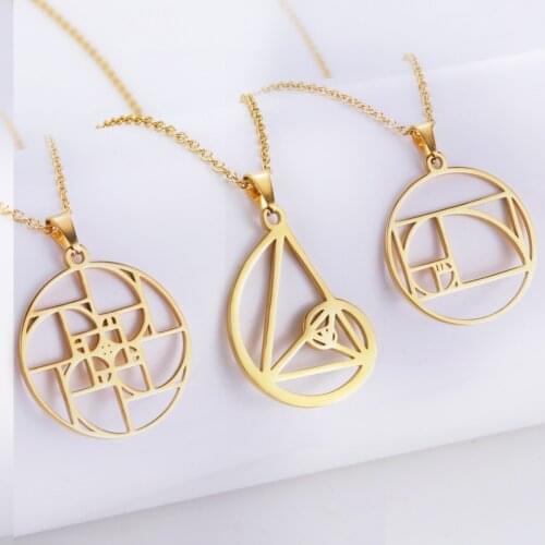LIKGREAT Fashion Stainless Steel Charm Fibonacci spiral Round Geometric Pendant Necklace Movie Jewelry For Women Men