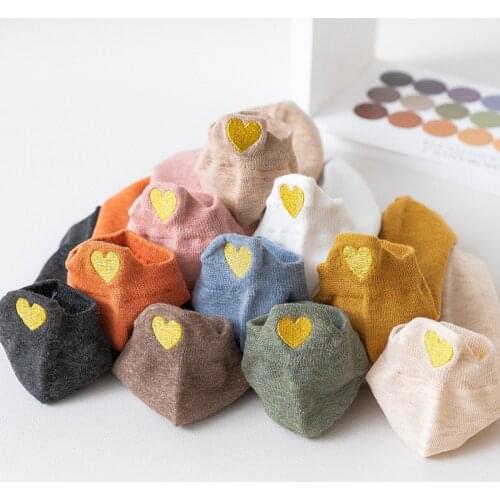 Kawaii Embroidery Love Boat Socks Women Cartoon Heart-Shaped Socks Slippers Happy Funny Sweet Socks Cotton Girl Gifts Popsocket