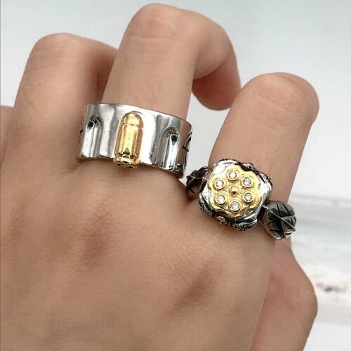 Fashion Couple Jewelry Punk Revolver Roulette Bullet Design Two Tone Rings Geometric Gothic Rock Party Accessories For Women Men