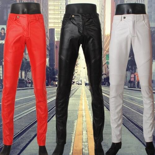 Leather Pants Men Fashion Slim Fleece Plus Size Faux Pu Leather Pants Mens Casual Pencil Pants Male High Quality