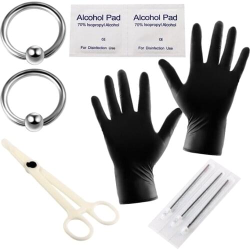 10Pcs Pro Body Piercing Tools Kit Jewelry Piercing Needle Diposable for Ball Closure Ring BCR with Ball Body Jewelry 1Set