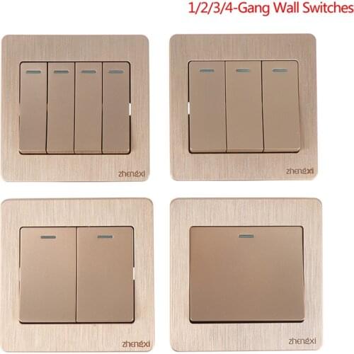 1/2/3/4 Gang Button Wall Light Switch Wall Switches On / Off Push Button Interruptor Stainless Steel Panel Work
