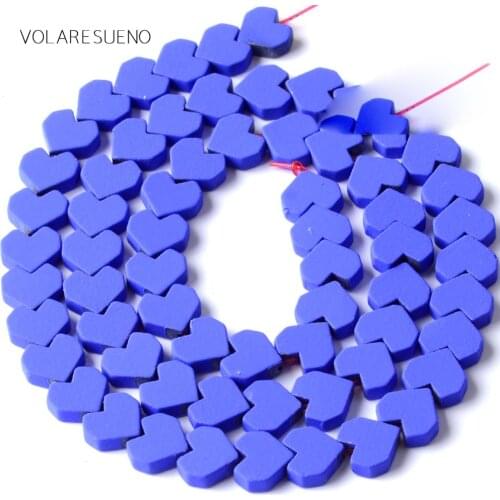 Natural Stone Blue Hematite Stone Rubber Love Heart Beads For Jewelry Making 8mm Space Loose Beads Diy Bracelet Necklace 15"