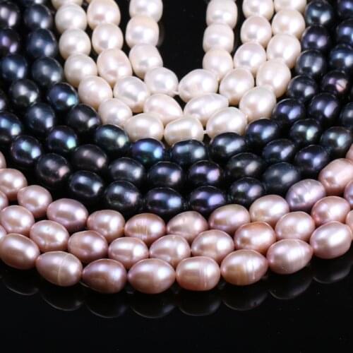 Natural Freshwater Cultured Pearls Beads Rice Shape 100% Natural Pearls for Jewelry Making DIY Strand 14 Inches Size 8-9mm
