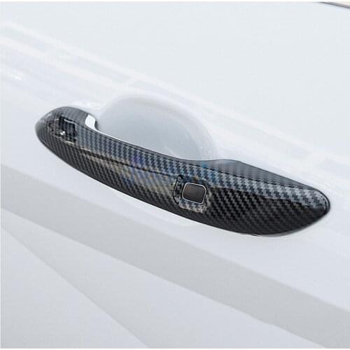 For Hyundai Elantra CN7 2020 2021 Carbon Fiber Look Door Door Handle Cover Panels Grab Holder Protective Frame Auto Accessories