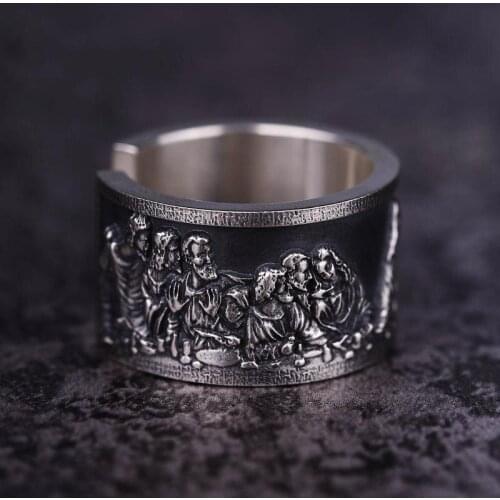 Original design Thai silver opening adjustable ring retro exaggerated trend cross niche mens jewelry