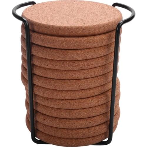 Cork Coasters with Lip for Drinks Absorbent Thick Rustic Saucer with Holder Heat & Water Resistant Best Reusable Natural Round C