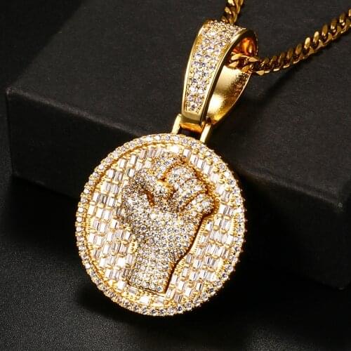 Round Iced Out Fist Pendant Necklace Women Men Hip Hop Jewelry Micro Pave With CZ Cubic Iced Out Pendant Gift