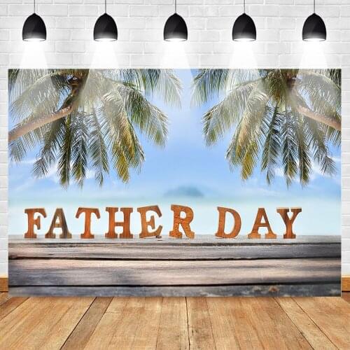 Celebration Fathers Day Photo Backdrop for Photography Photophone Love Dad Background for Shoot Sea Beach Plam Tree Sky