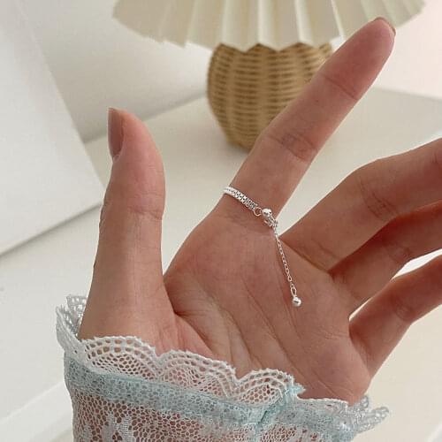 Simple Real 925 Sterling Silver Double Box Chain Rings For Women Jewelry 2021, Cute Adjustable Ring Woman Gifts Accessories