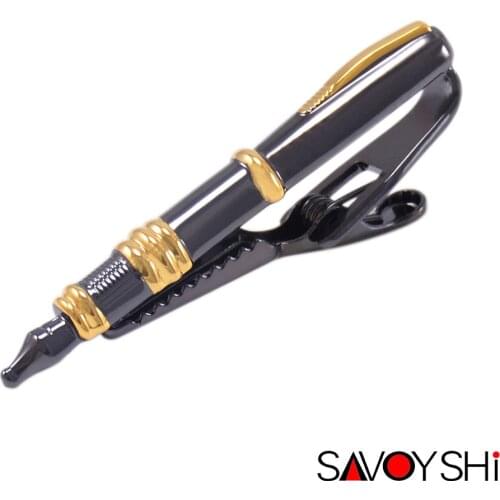 SAVOYSHI Business Copper Black Pen Shape Tie Clip for Mens Suits Necktie Clips Tie Bar Clasp Pin Shirt Pocket Clip Jewelry