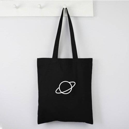 Moon Shopping Black Bags Harajuku Fashion 2021 Women Canvas Tote Bag Cloth Bag Handbag Cartoon Shoulder Bags Casual