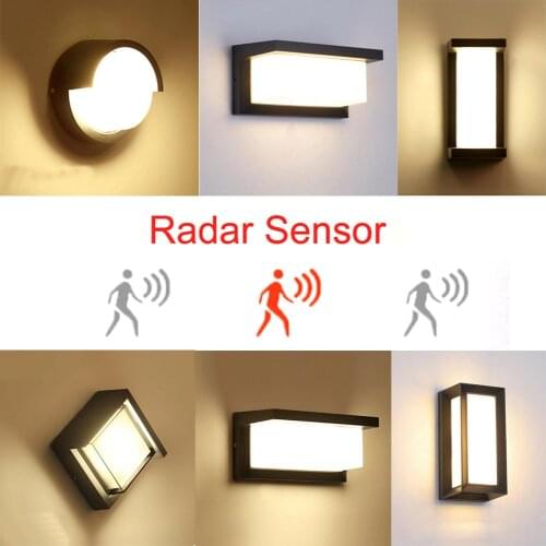 LED Outdoor Wall Lighting 8W 12W 18W Waterproof Porch Lamps AC85--265V Radar Motion Sensor Courtyard Garden Wall Lamps