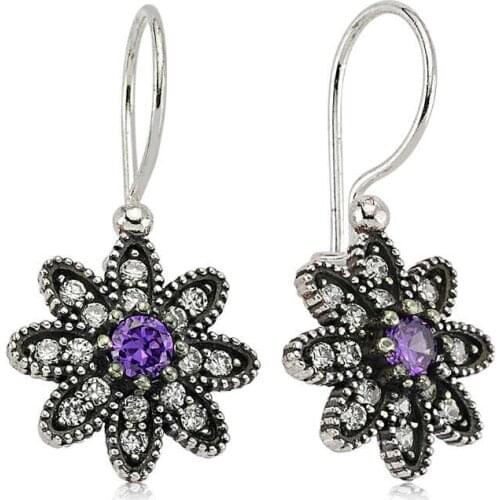 Tevuli 925 Sterling Silver Purple Cubic Zirconia Flower Earrings