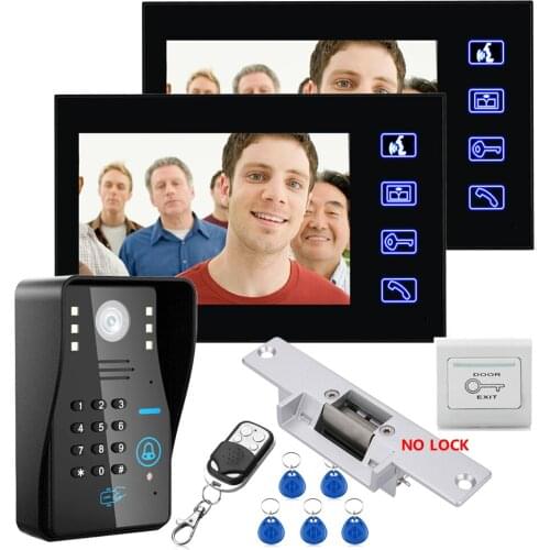 7" Two Monitors RFID Password Video Door Phone Intercom Doorbell With IR Camera 1000 TV Line With NO-Electric Strike Door Lock