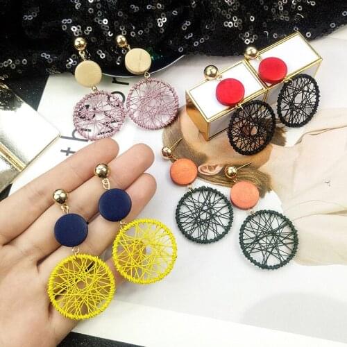 New Exaggerated Big Circle Earrings Female Temperament Personality Wild Circle Wood Pendant Earrings Long Paragraph Many Colour