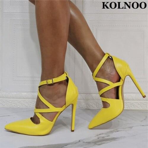 Kolnoo New Simple Style Ladies High Heeled Pumps Cross Buckle Strap Real Photos Party Dress Shoes Daily Wear Fashion Court Shoes