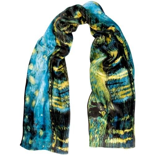 100% Bursa Silk Scarf The Rhone Black Blue Made In Turkey Van Gogh Vibrant Colors Hijab Female Wraps 165x45 CM