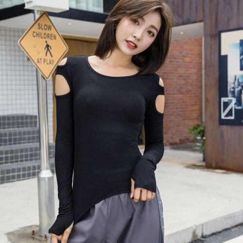 Zhangyunuo Gym Crop Top Women Yoga Tops Solid Tight Women Knitted Sexy Fitness Elastic Sports T-shirt Long Finger Sleeve Shirts